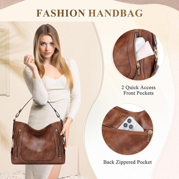 Hobo Bags for Women,Large Ladies Purses and Handbags Vegan Leather Shoulder Bags - Picture 5 of 7